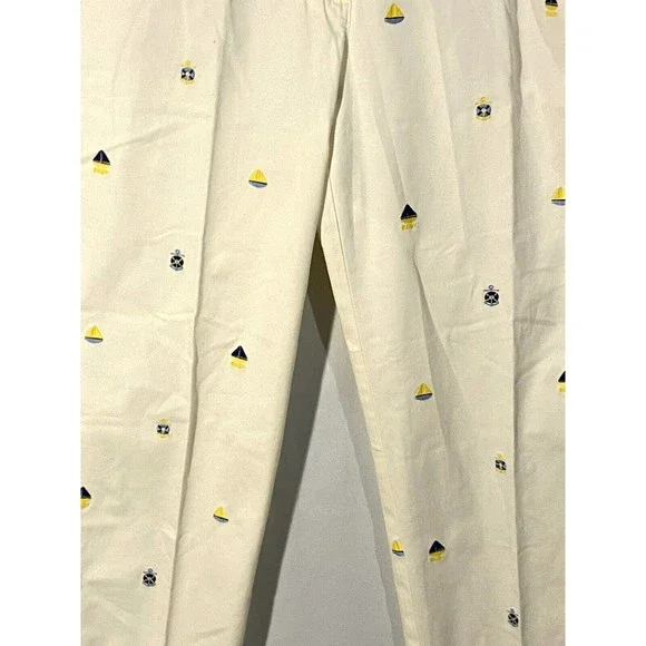 Talbots Pants Embroidered Nautical Sz 4 Ivory Girlfriend Chinos Ankle Length - Picture 2 of 12